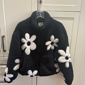 Thread & Supply Black Teddy Jacket with White Floral Accents
